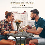 3 Piece Modern Garden Bistro Set with Umbrella Hole & Aluminium Frame for Balcony, Patio, Bronze Tone