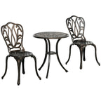 3 Piece Modern Garden Bistro Set with Umbrella Hole & Aluminium Frame for Balcony, Patio, Bronze Tone