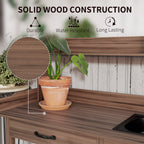 Garden Potting Table with Storage Cabinet, Removable Sink, Faucet and Drawer, Dark Brown