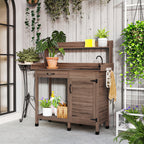 Garden Potting Table with Storage Cabinet, Removable Sink, Faucet and Drawer, Dark Brown