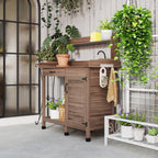 Garden Potting Table with Storage Cabinet, Removable Sink, Faucet and Drawer, Dark Brown