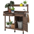 Garden Potting Table with Storage Cabinet, Removable Sink, Faucet and Drawer, Dark Brown