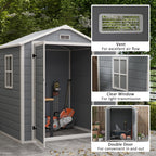 6' x 4.5' Plastic Outdoor Storage Shed with Window, Lockable Doors and Vents, Gray