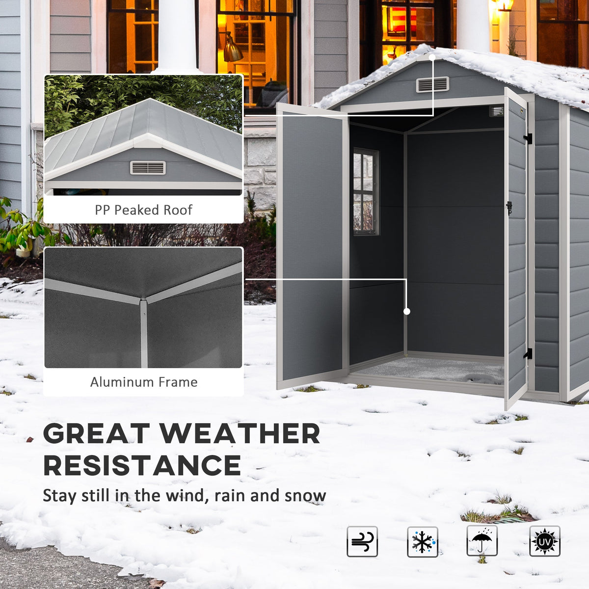 6' x 4.5' Plastic Outdoor Storage Shed with Window, Lockable Doors and Vents, Gray
