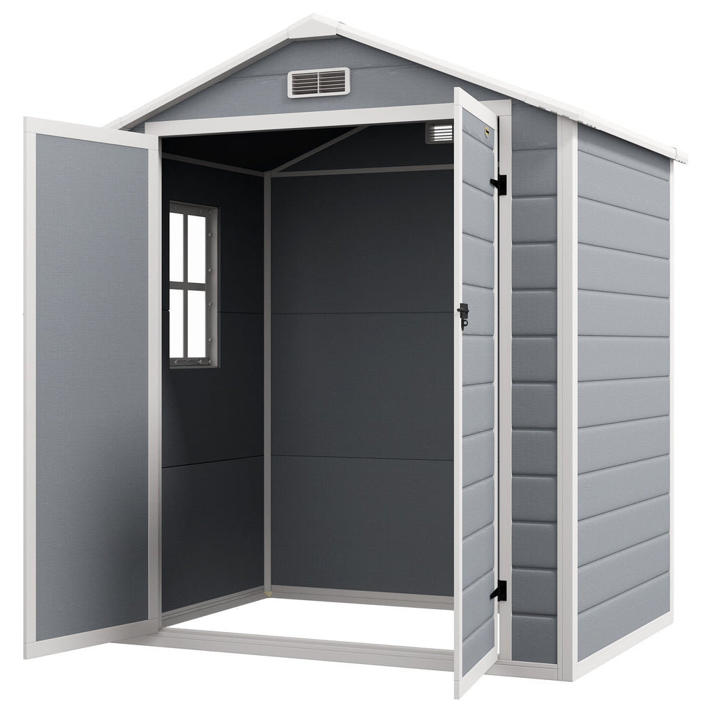 6' x 4.5' Plastic Outdoor Storage Shed with Window, Lockable Doors and Vents, Gray