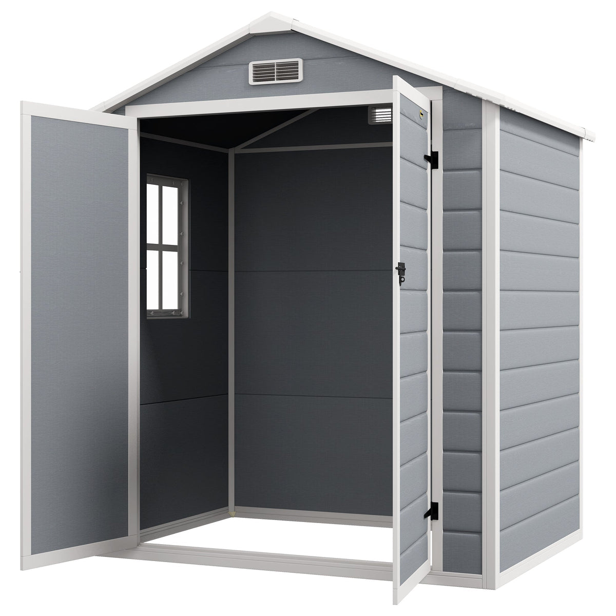 6' x 4.5' Plastic Outdoor Storage Shed with Window, Lockable Doors and Vents, Gray