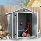 6' x 4.5' Plastic Outdoor Storage Shed with Window, Lockable Doors and Vents, Gray