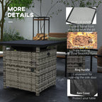 28.5" Outdoor 50,000 BTU Wicker Fire Table w/ Glass Wind Guard, Volcanic Rock, Grey