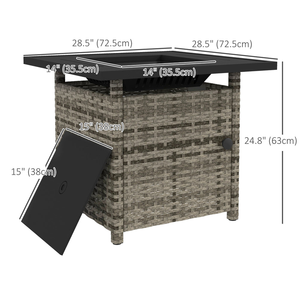 28.5" Outdoor 50,000 BTU Wicker Fire Table w/ Glass Wind Guard, Volcanic Rock, Grey