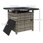 28.5" Outdoor 50,000 BTU Wicker Fire Table w/ Glass Wind Guard, Volcanic Rock, Grey