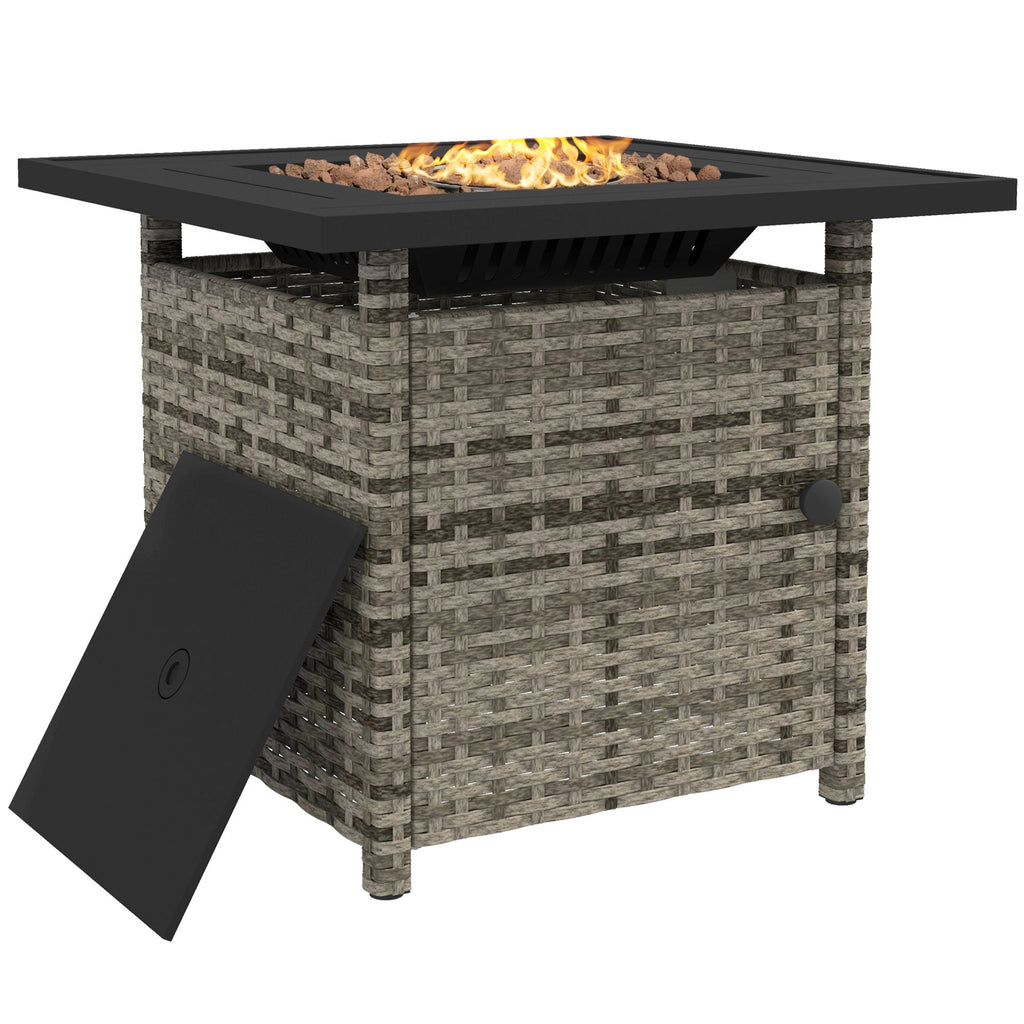 28.5" Outdoor 50,000 BTU Wicker Fire Table w/ Glass Wind Guard, Volcanic Rock, Grey