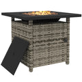28.5" Outdoor 50,000 BTU Wicker Fire Table w/ Glass Wind Guard, Volcanic Rock, Grey