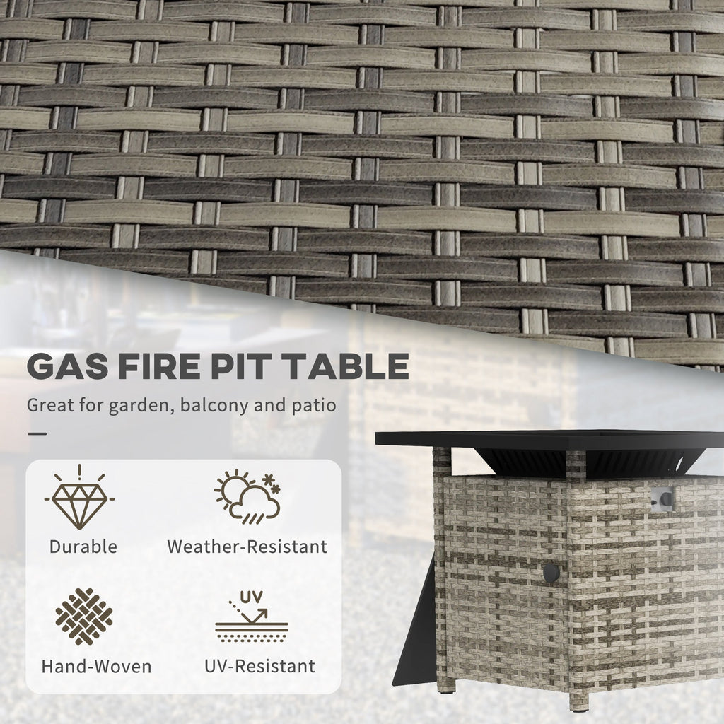 28.5" Outdoor 50,000 BTU Wicker Fire Table w/ Glass Wind Guard, Volcanic Rock, Grey
