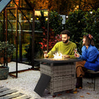 28.5" Outdoor 50,000 BTU Wicker Fire Table w/ Glass Wind Guard, Volcanic Rock, Grey