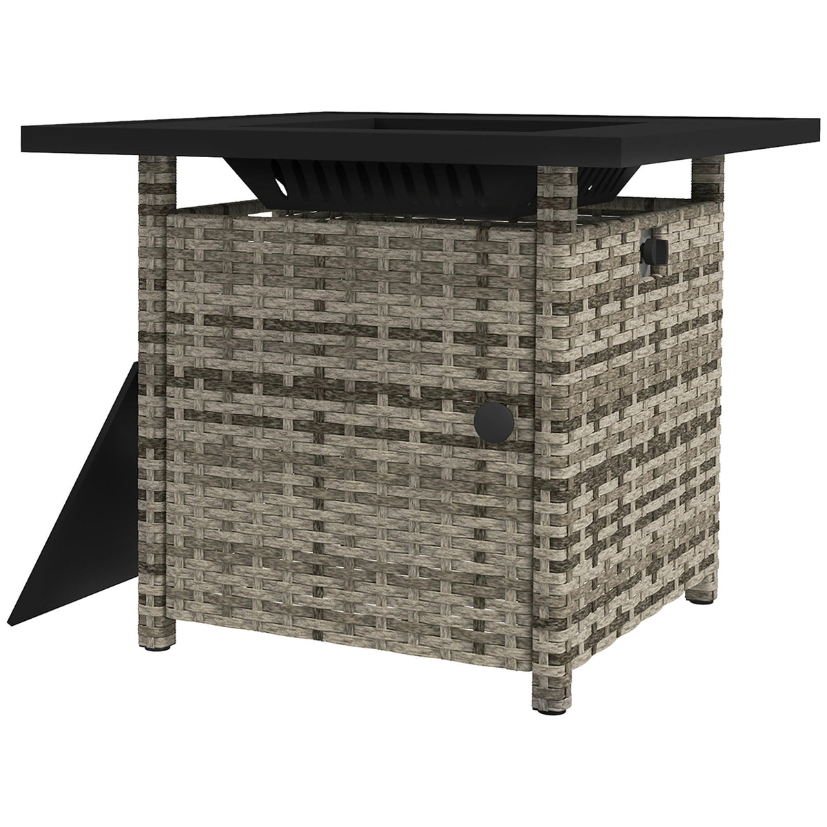 28.5" Outdoor 50,000 BTU Wicker Fire Table w/ Glass Wind Guard, Volcanic Rock, Grey