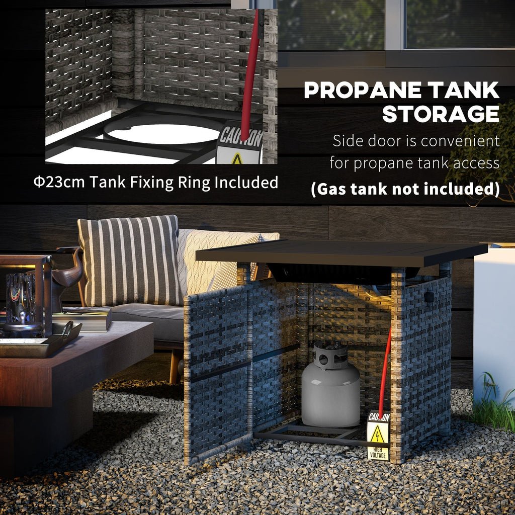 28.5" Outdoor 50,000 BTU Wicker Fire Table w/ Glass Wind Guard, Volcanic Rock, Grey