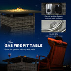 28.5" Outdoor 50,000 BTU Wicker Fire Table w/ Glass Wind Guard, Volcanic Rock, Grey