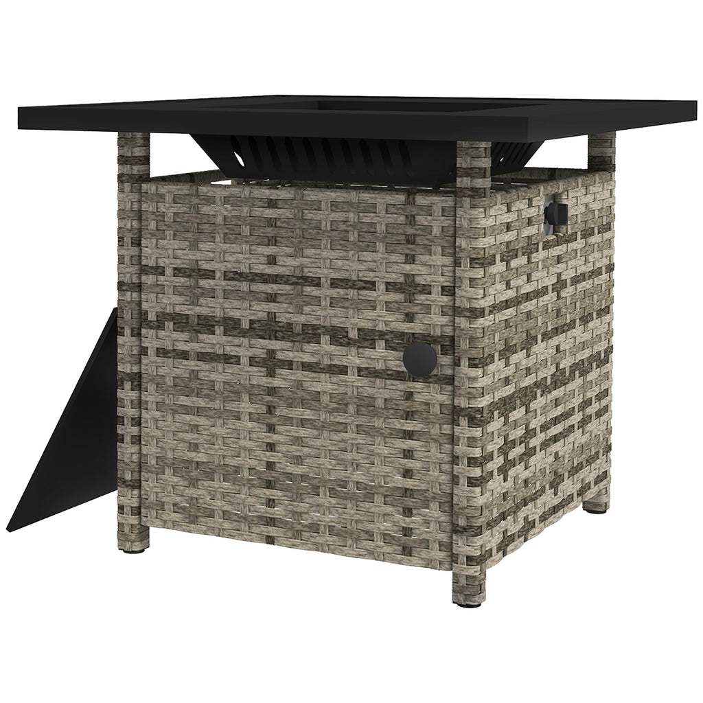 28.5" Outdoor 50,000 BTU Wicker Fire Table w/ Glass Wind Guard, Volcanic Rock, Grey