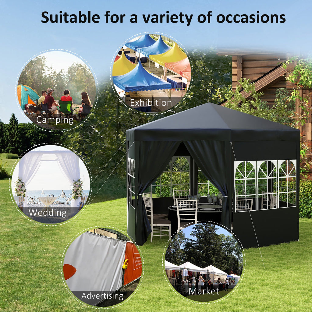 4m Hexagonal Canopy Party Tent with Windows & 6 Removable SideWalls for Outdoor Event, Black