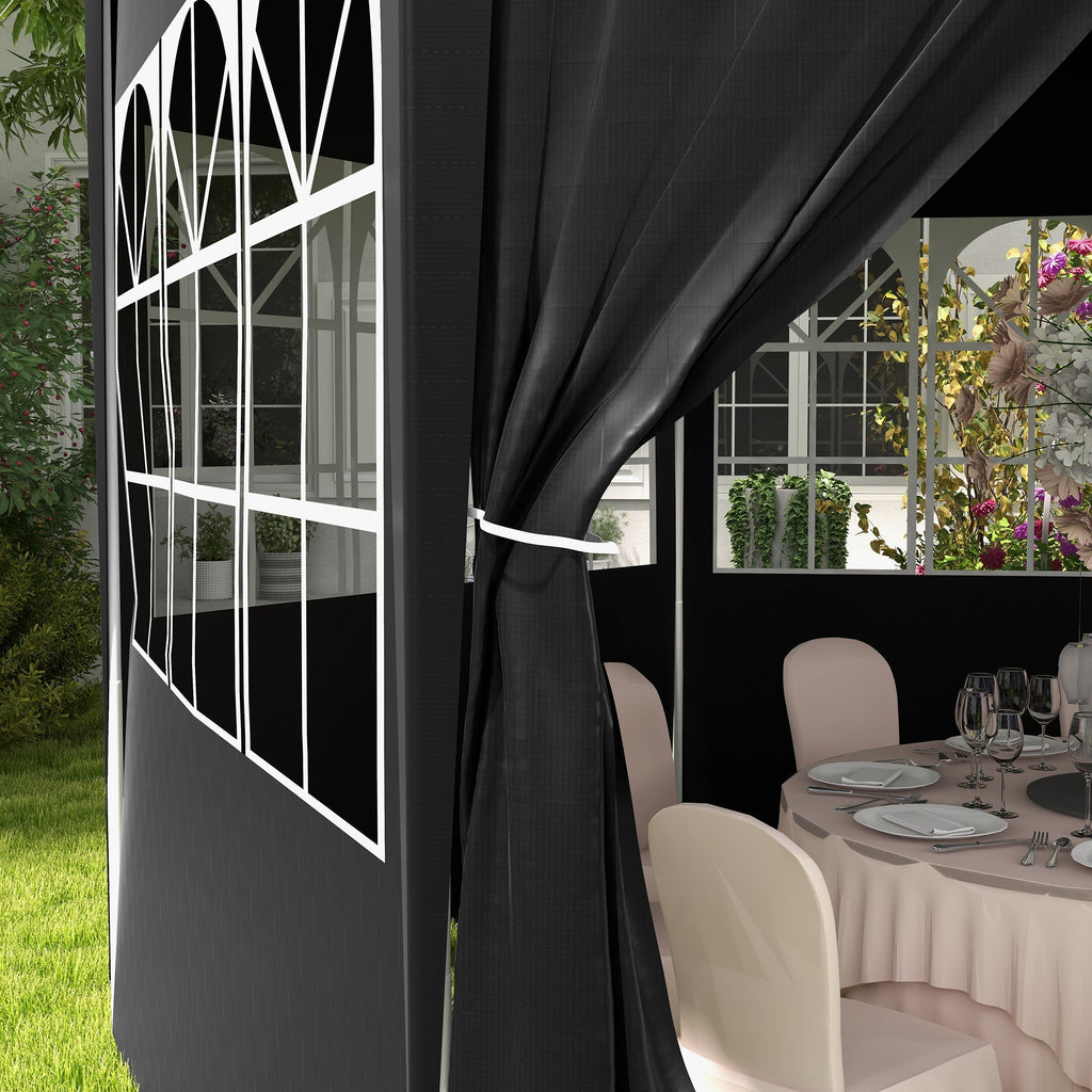 4m Hexagonal Canopy Party Tent with Windows & 6 Removable SideWalls for Outdoor Event, Black