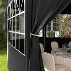 4m Hexagonal Canopy Party Tent with Windows & 6 Removable SideWalls for Outdoor Event, Black