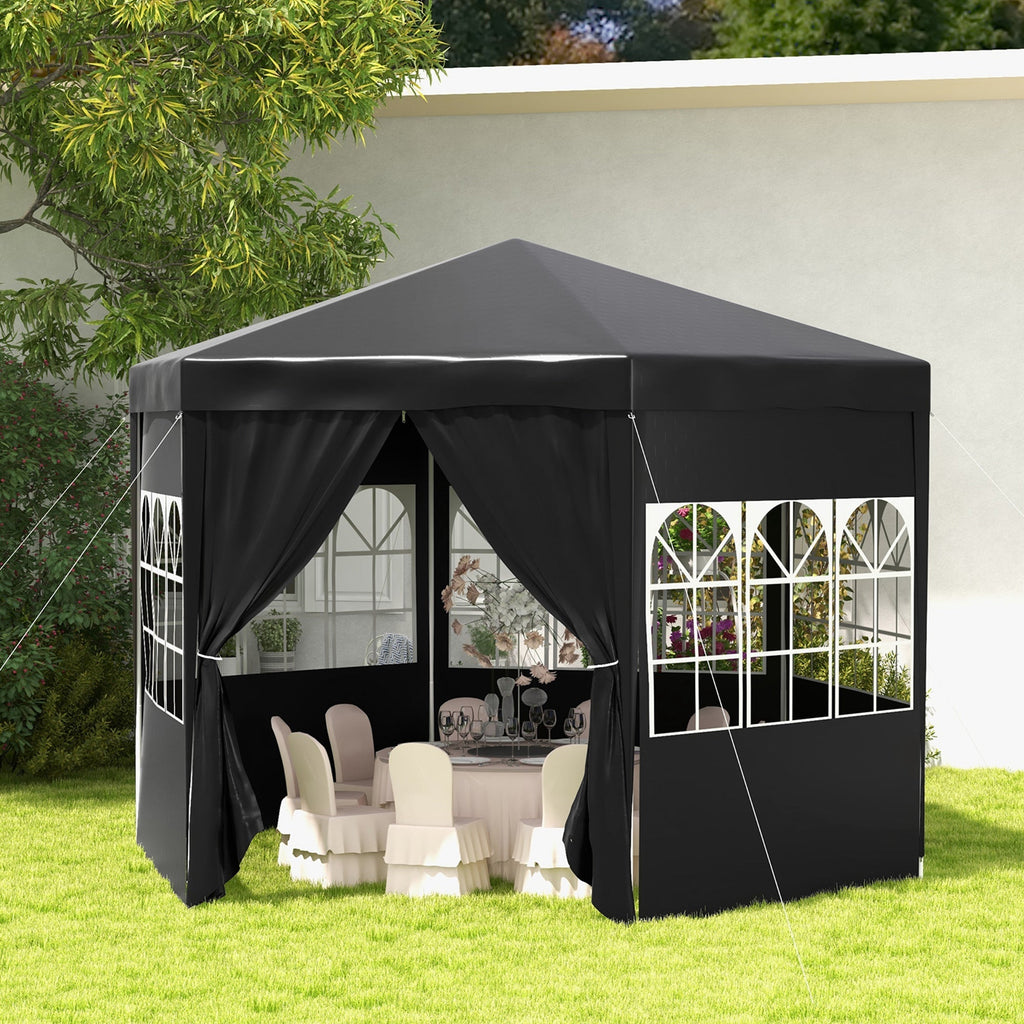 4m Hexagonal Canopy Party Tent with Windows & 6 Removable SideWalls for Outdoor Event, Black