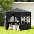4m Hexagonal Canopy Party Tent with Windows & 6 Removable SideWalls for Outdoor Event, Black