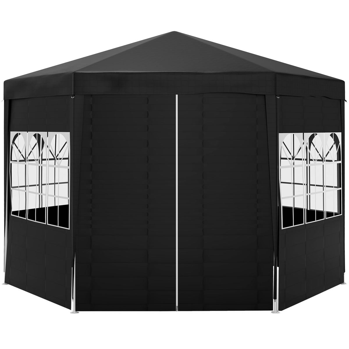 4m Hexagonal Canopy Party Tent with Windows & 6 Removable SideWalls for Outdoor Event, Black