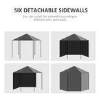 4m Hexagonal Canopy Party Tent with Windows & 6 Removable SideWalls for Outdoor Event, Black