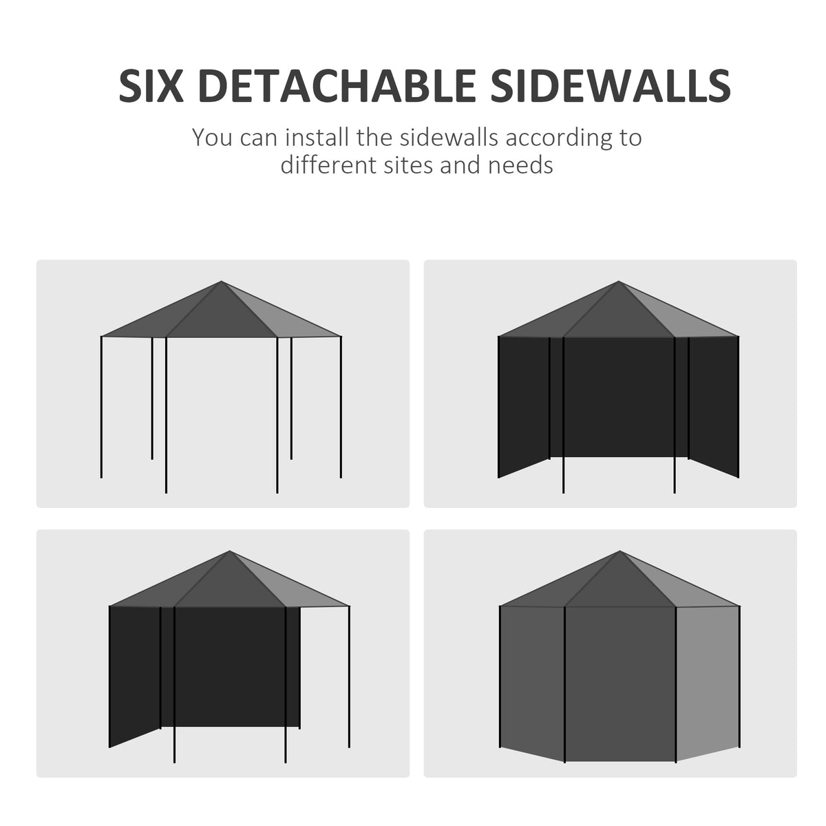 4m Hexagonal Canopy Party Tent with Windows & 6 Removable SideWalls for Outdoor Event, Black