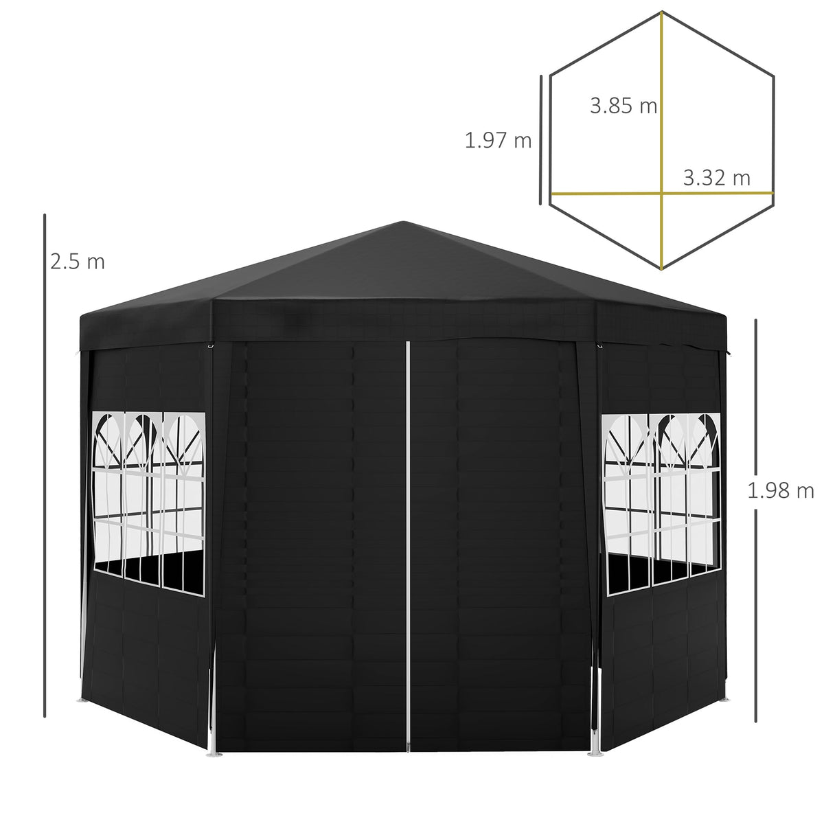 4m Hexagonal Canopy Party Tent with Windows & 6 Removable SideWalls for Outdoor Event, Black