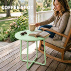Outsunny 48 cm Round Garden Side Table, Small Metal Outdoor Garden Table with Rolled Edge, Green