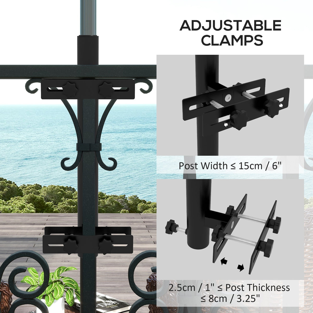 Adjustable Patio Umbrella Holder for Railings/Balcony, Black