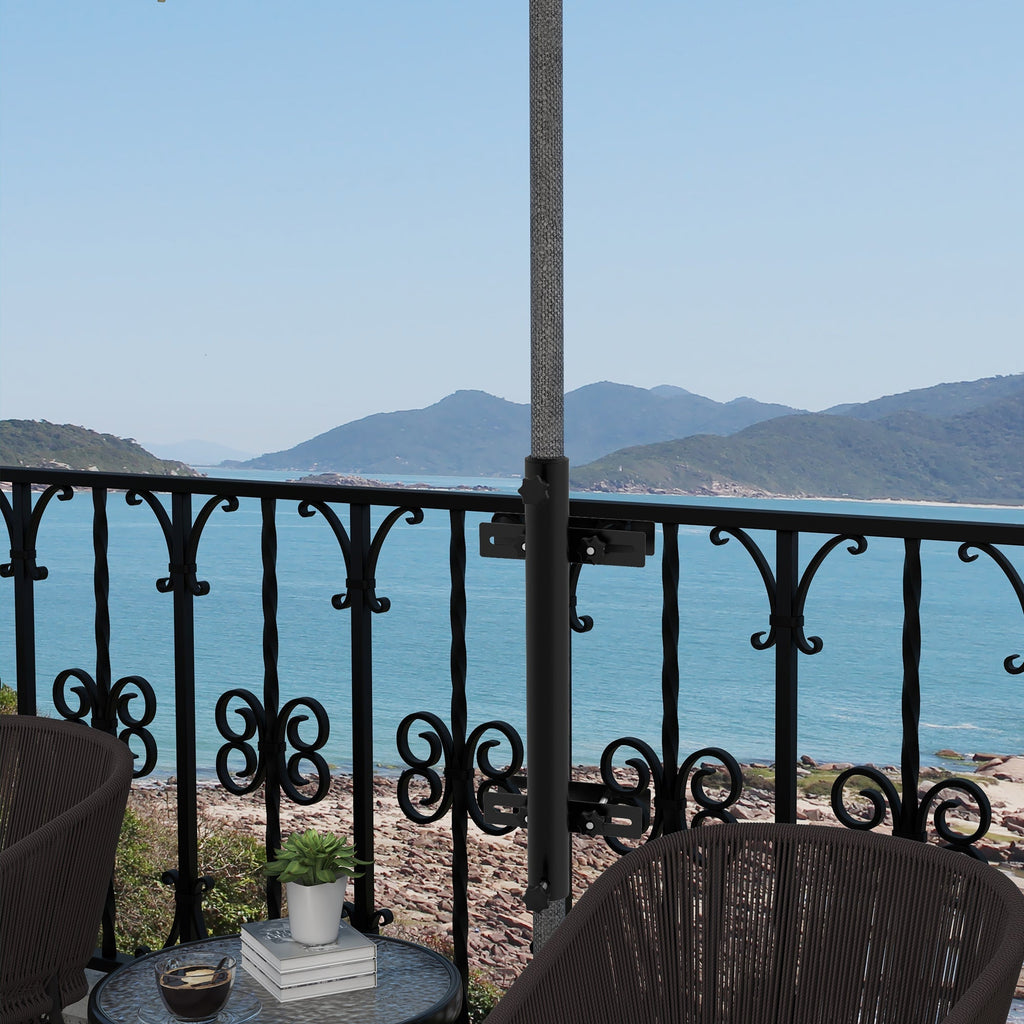 Adjustable Patio Umbrella Holder for Railings/Balcony, Black