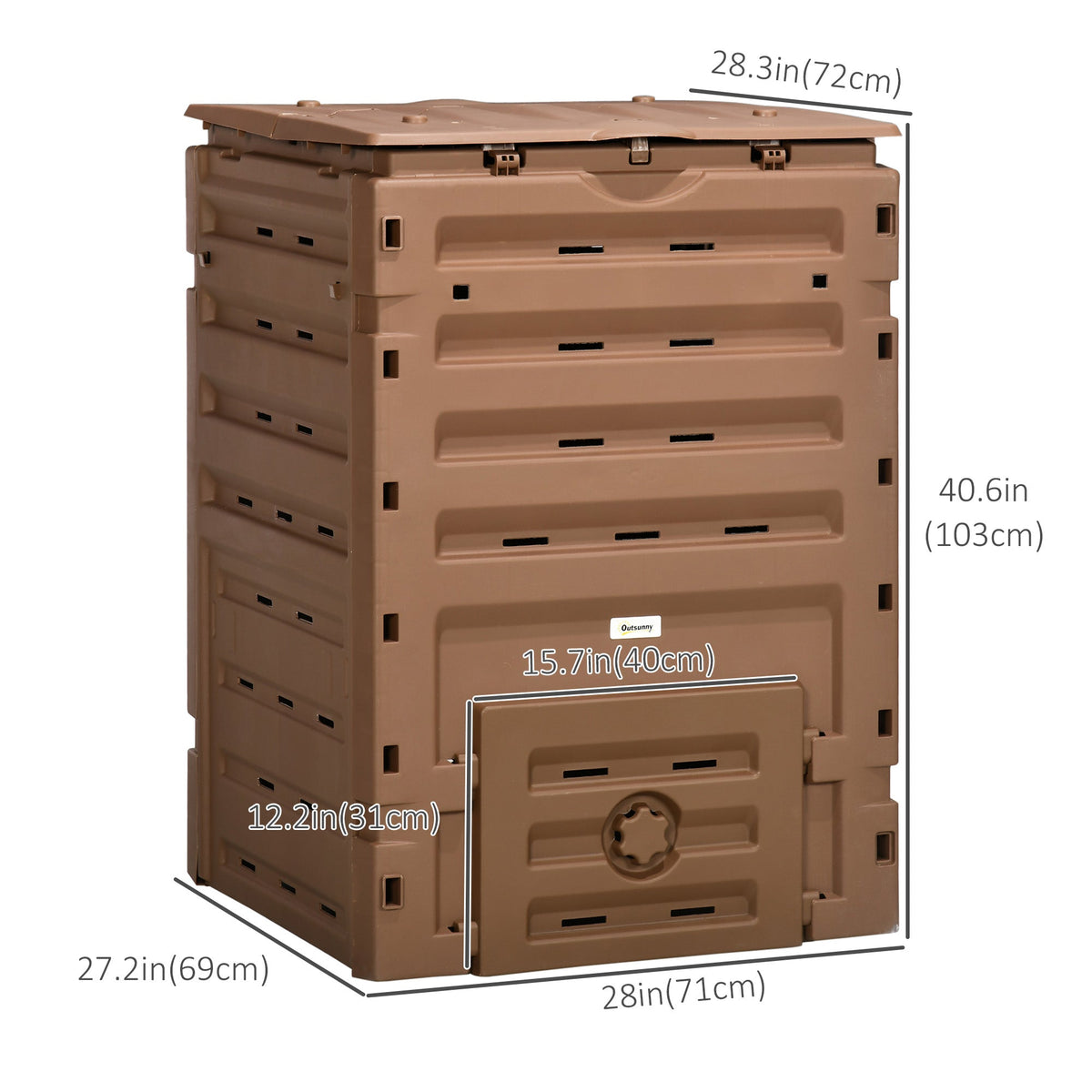120 Gallon Compost Bin with 80 Vents & 2 Doors, Brown