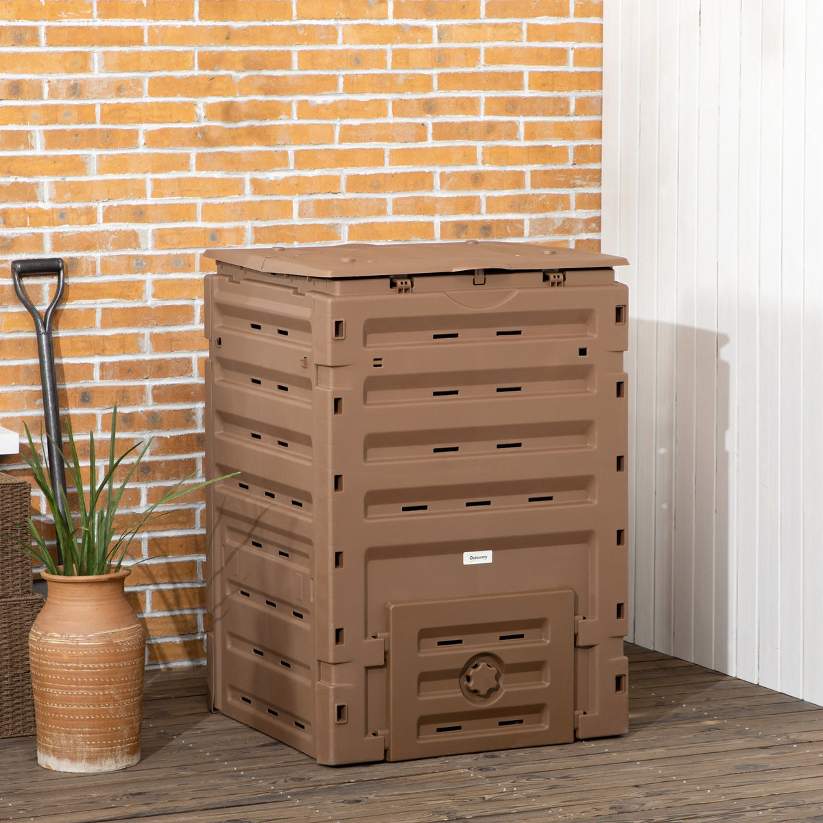 120 Gallon Compost Bin with 80 Vents & 2 Doors, Brown
