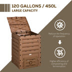 120 Gallon Compost Bin with 80 Vents & 2 Doors, Brown