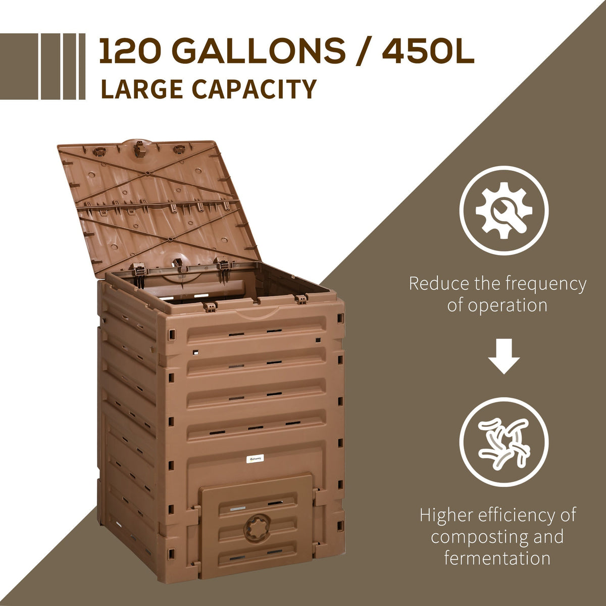 120 Gallon Compost Bin with 80 Vents & 2 Doors, Brown