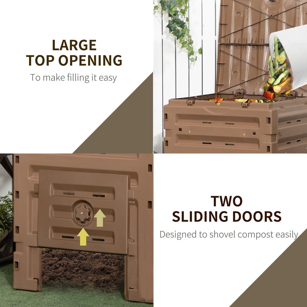 120 Gallon Compost Bin with 80 Vents & 2 Doors, Brown