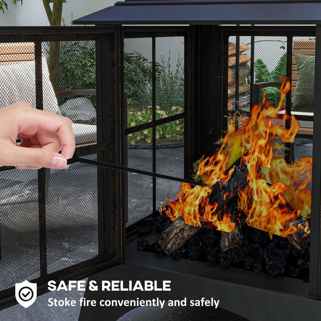 28" Fire Pit with Chimney Style, Outdoor Wood Burning Firepit w/ Spark Guard & Poker, Black