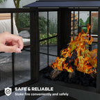 28" Fire Pit with Chimney Style, Outdoor Wood Burning Firepit w/ Spark Guard & Poker, Black