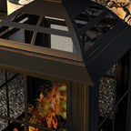 28" Fire Pit with Chimney Style, Outdoor Wood Burning Firepit w/ Spark Guard & Poker, Black