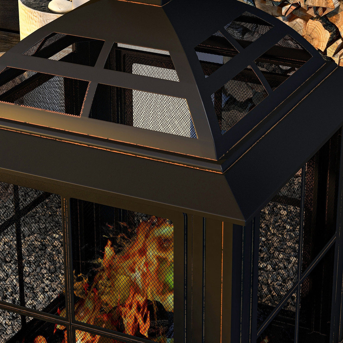28" Fire Pit with Chimney Style, Outdoor Wood Burning Firepit w/ Spark Guard & Poker, Black