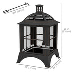 28" Fire Pit with Chimney Style, Outdoor Wood Burning Firepit w/ Spark Guard & Poker, Black