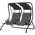 Outdoor Swing Glider with 2 Separate Seats, Removable Canopy & Cup Holders, Grey