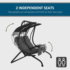 Outdoor Swing Glider with 2 Separate Seats, Removable Canopy & Cup Holders, Grey