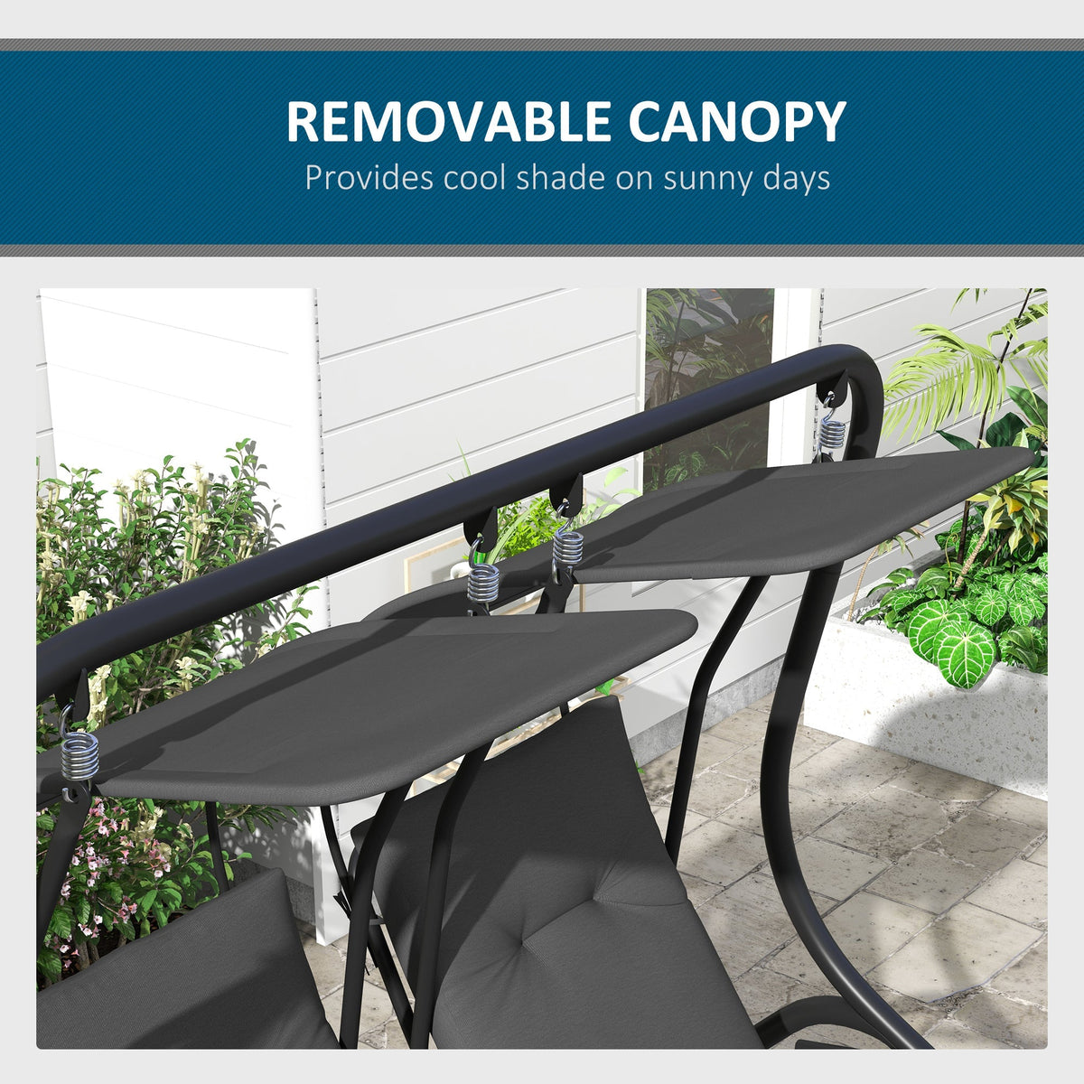 Outdoor Swing Glider with 2 Separate Seats, Removable Canopy & Cup Holders, Grey