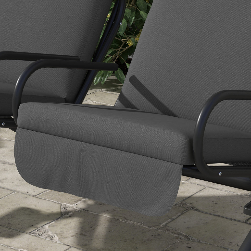 Outdoor Swing Glider with 2 Separate Seats, Removable Canopy & Cup Holders, Grey