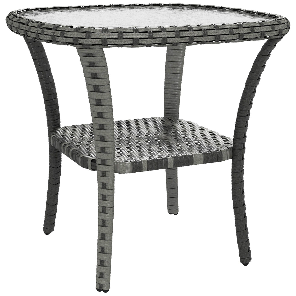 Rattan Coffee Table with Storage Shelf and Glass Top, Mixed Grey