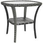 Rattan Coffee Table with Storage Shelf and Glass Top, Mixed Grey